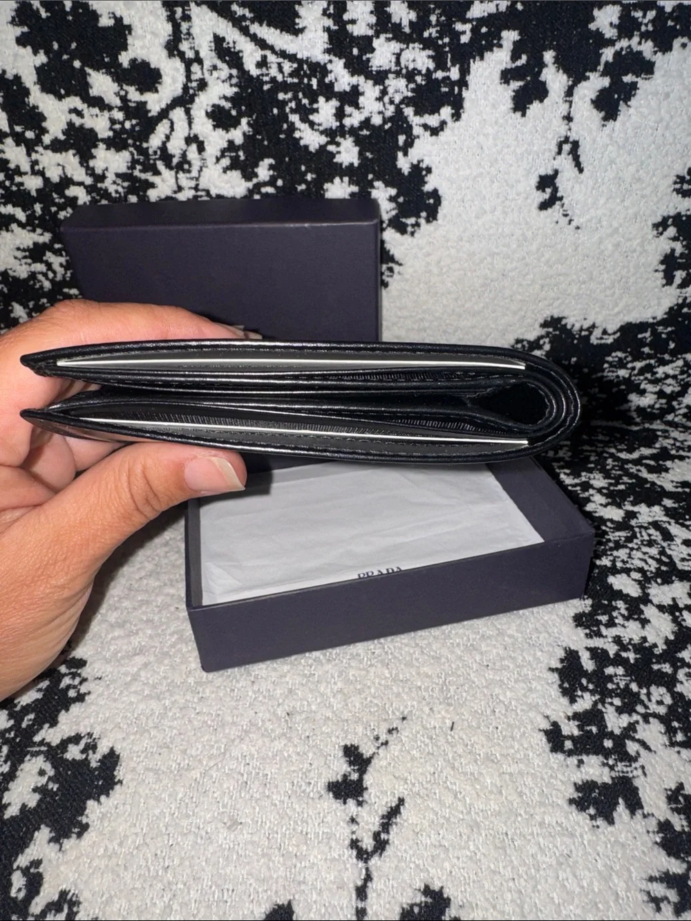 NIB Prada Men’s Black Leather Bi-Fold Wallet